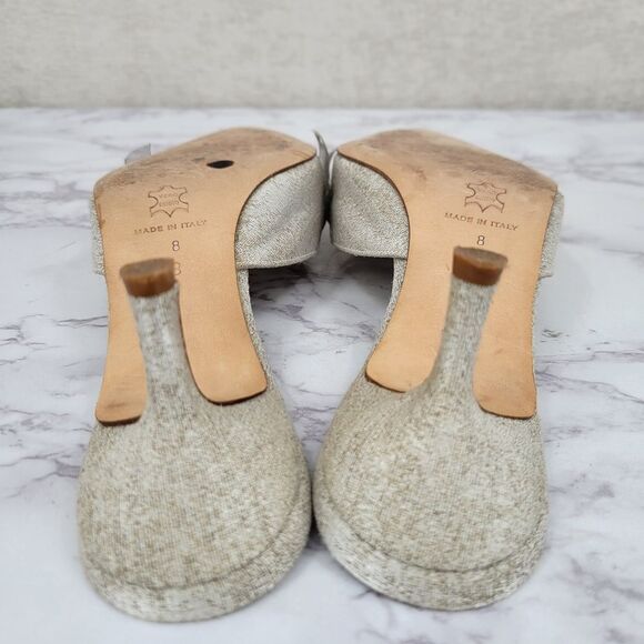 Shannon Britt Italian Silver Kitten Heel Mules Formal Bridal Evening - Picture 5 of 16